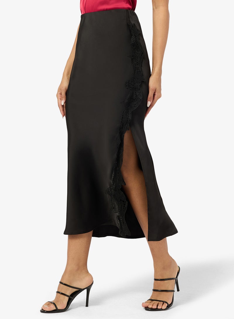 Ginger Satin Lace Detail A Line Skirt - Image 1